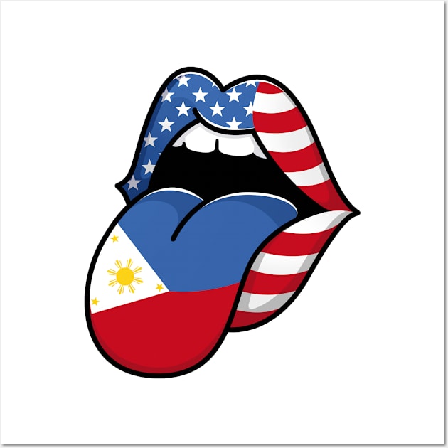 Tongue Filipino Pride Flag of Philippines Half American Half Filipino Wall Art by RW